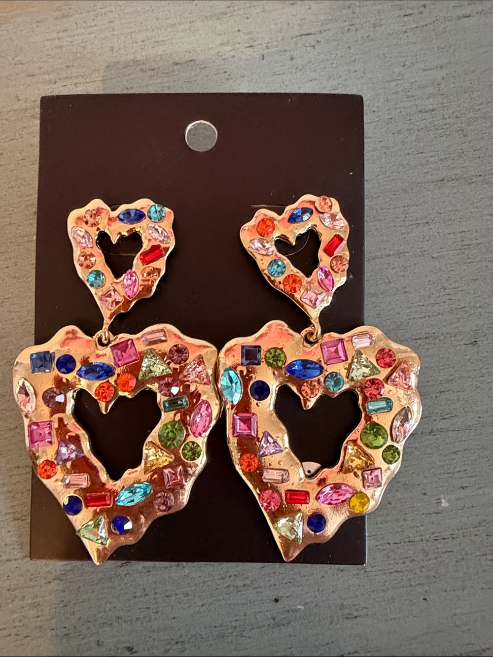 & Other Stories Multicolor Crystal Heart Drop Earrings